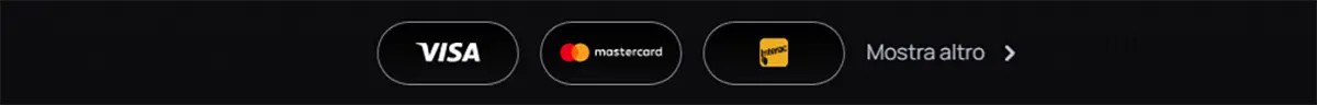 Casino payment methods section showing Visa, Mastercard, and Interac options with a “Show more” link on a dark background.