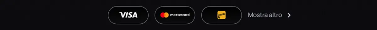 Casino payment methods section showing Visa, Mastercard, and Interac options with a “Show more” link on a dark background.